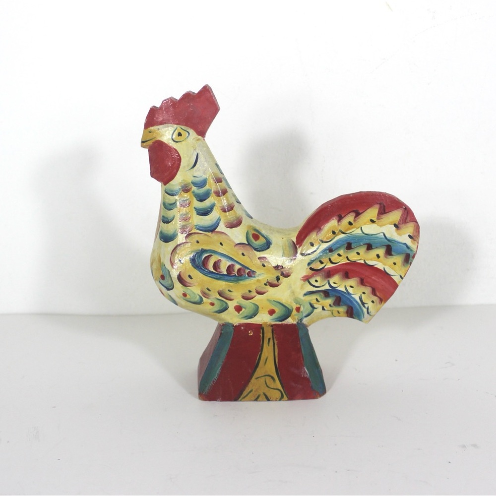 Antique Swedish wooden Dala rooster figure Hand crafted Folk Art